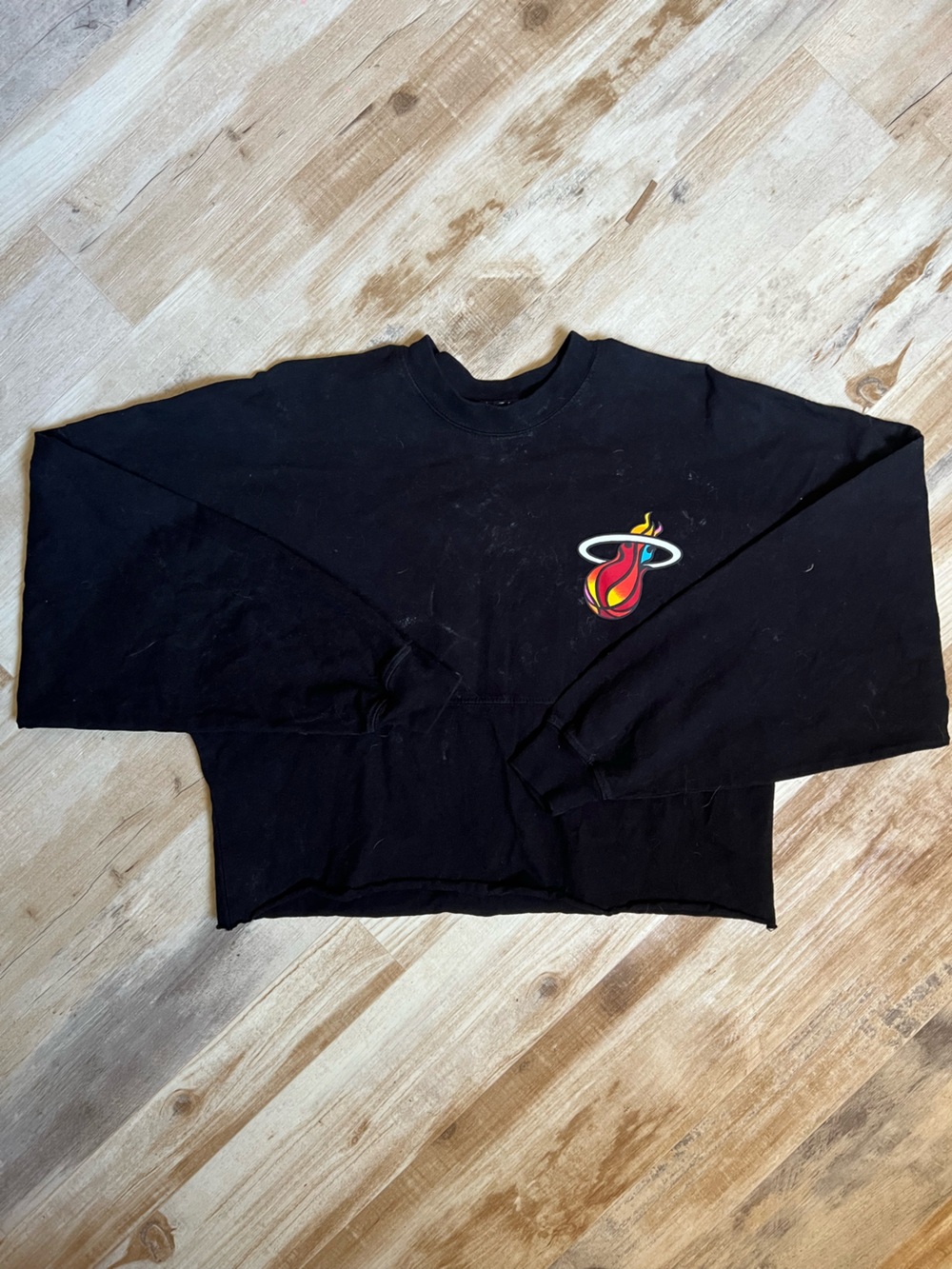 Miami Heat Black Crop Crewneck Sweatshirt with Colorful Flame Logo